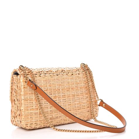 GUCCI Glazed Wicker Small Cestino Shoulder Bag Natural 